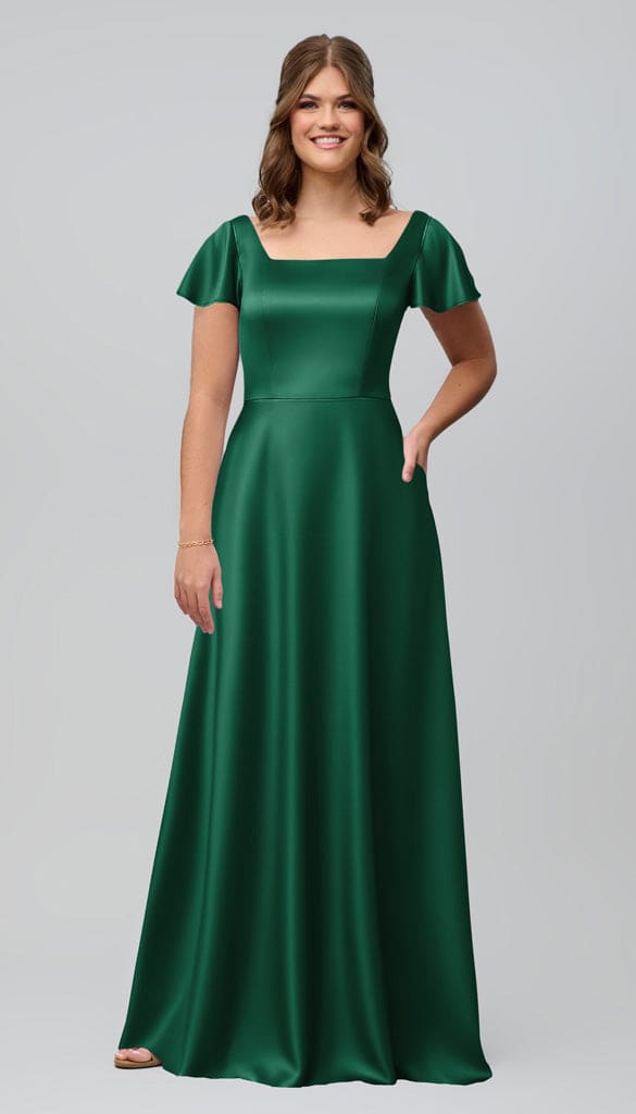 emerald blue bridesmaid dresses Blue A Line V Neck Bridesmaid Dresses With Slit PB126