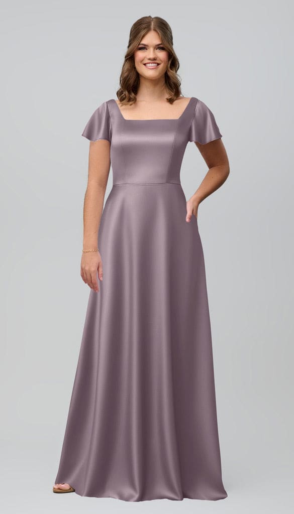 lilac satin bridesmaid dresses Kelly Luxe Satin Modest Bridesmaids Dress