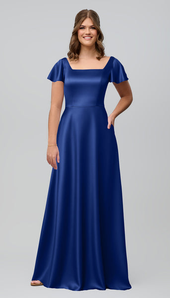 royal blue bridesmaid dresses plus size Kelly Luxe Satin Modest Bridesmaids Dress smocked-emb Ptorlio Summer Womens Maxi Size:medium/large size figures