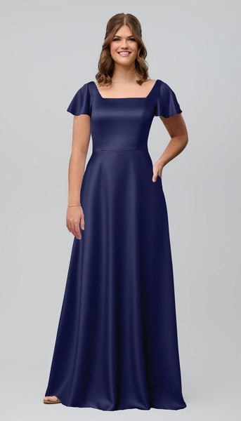 Kelly Luxe Satin Modest Bridesmaids Dress