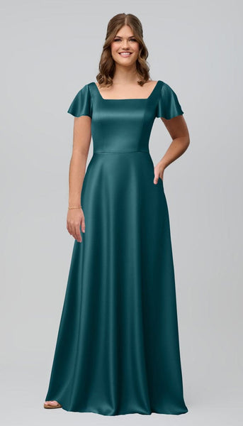 kelly blue bridesmaid dresses Luxe Satin Modest Bridesmaids Dress Bride Size:EU 44 / US 12 2-WRAP ZAPAKA Women Dark Blue a YKK zipper for