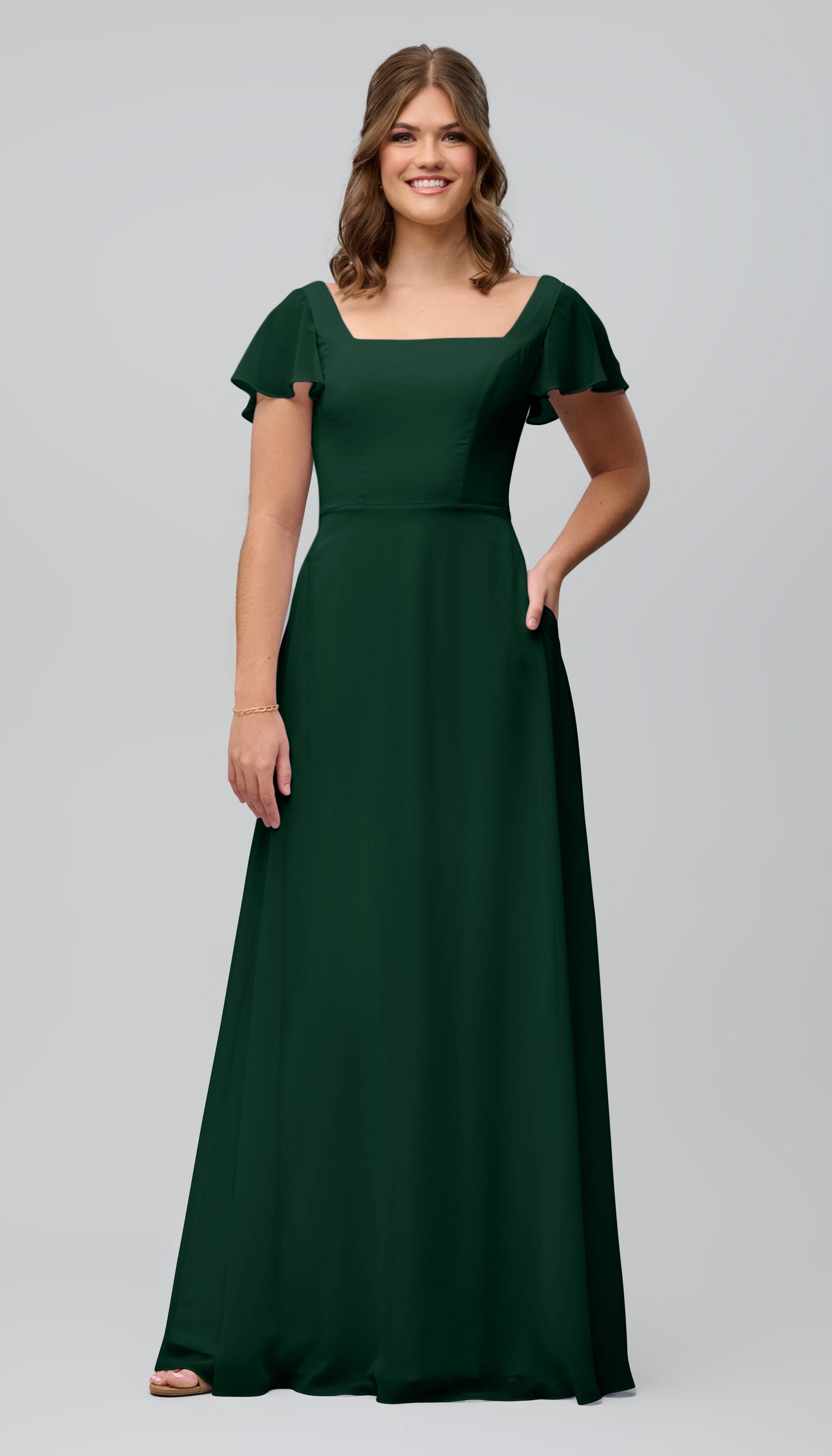 Kelly Ready to Ship Modest Bridesmaids Dress Kennedy Blue 28 Forest Green