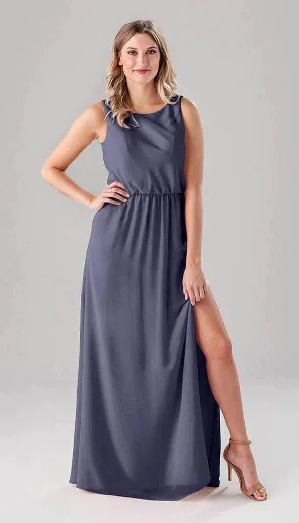 satin steel blue bridesmaid dresses Sale Ready-to-Ship Chiffon Dress Choose Your Size:8