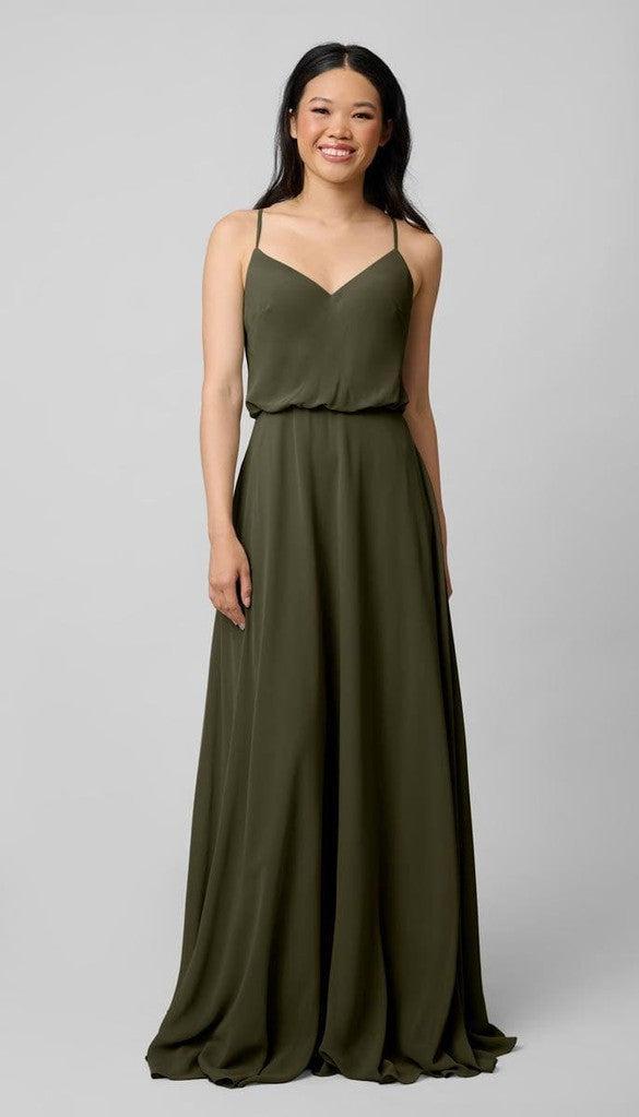 bridesmaid olive green dresses Olive Green Bridesmaids Dresses A-Line V-Neck Straps Long Stretch Sati main image 0