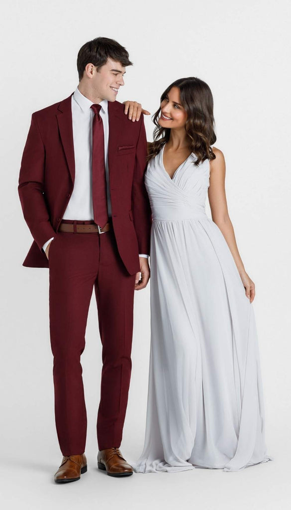Trim Fit 2 Piece Mens Suit Burgundy