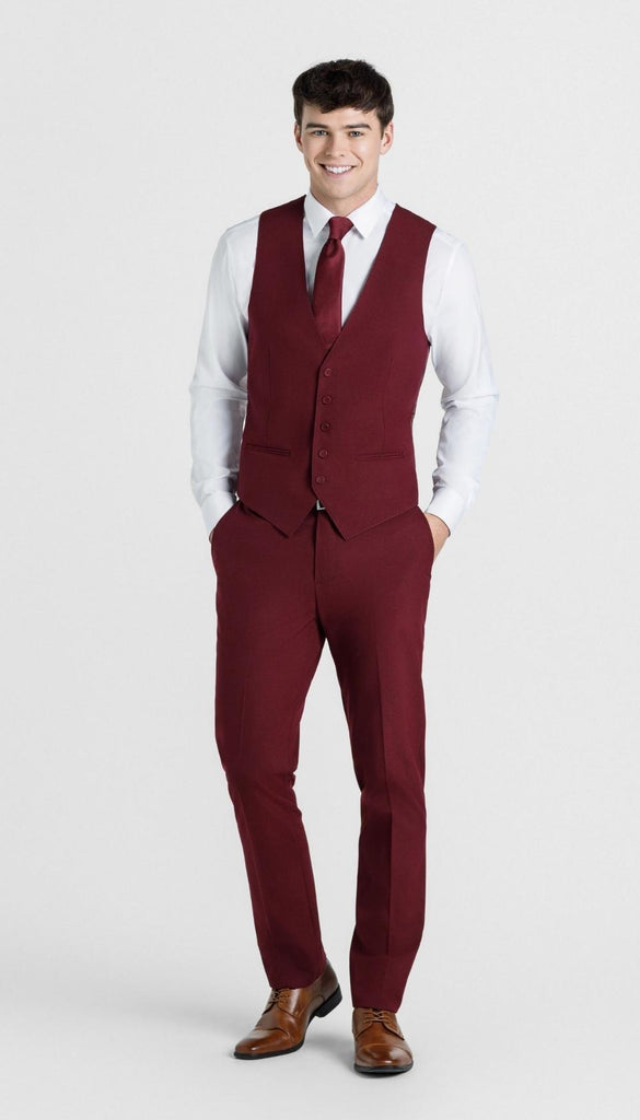 Trim Fit 2 Piece Suit Burgundy
