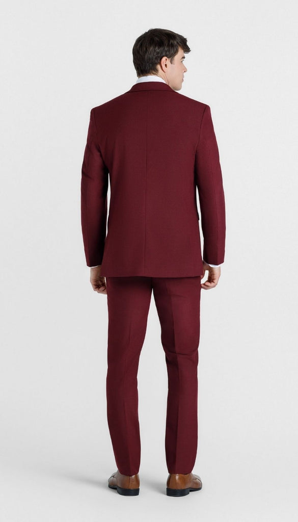 burgundy dress suit men's Mens 2 Button Skinny Vested Wool Suit Burgundy main image 0
