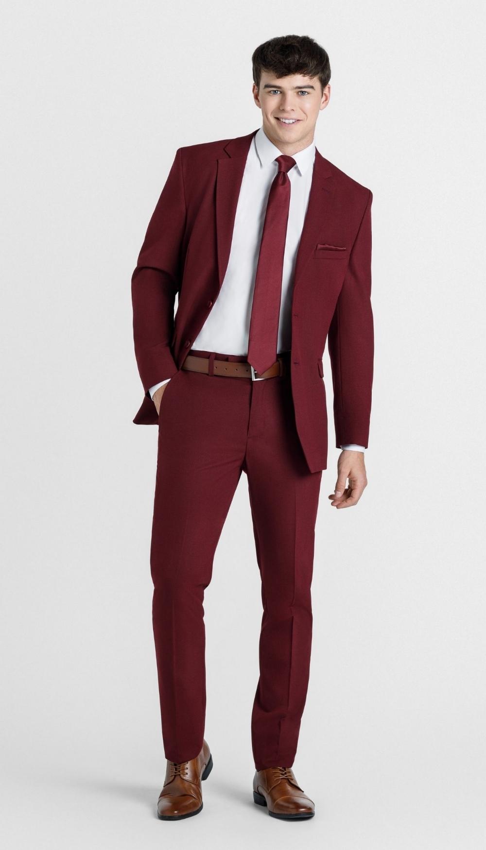 Trim Fit 2 Piece Mens Suit Burgundy | Kennedy Blue