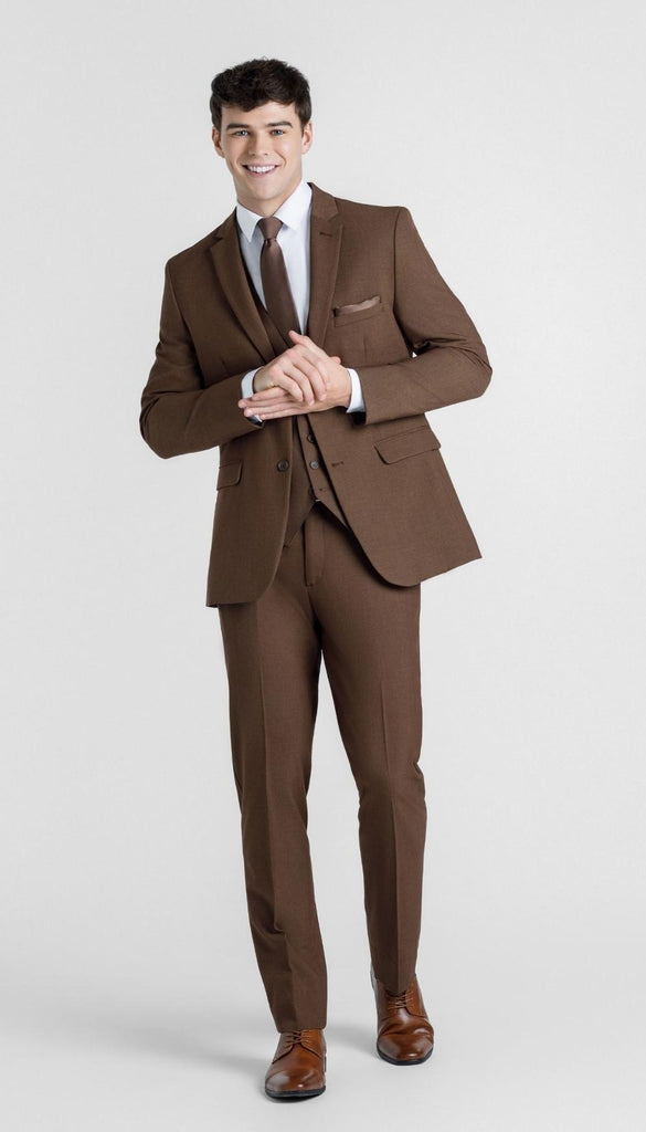 blue tie brown suit