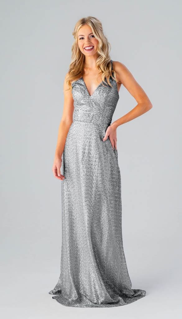 Silver Sequin Bodice Bridesmaid Dress With Chiffon Skirt Bride