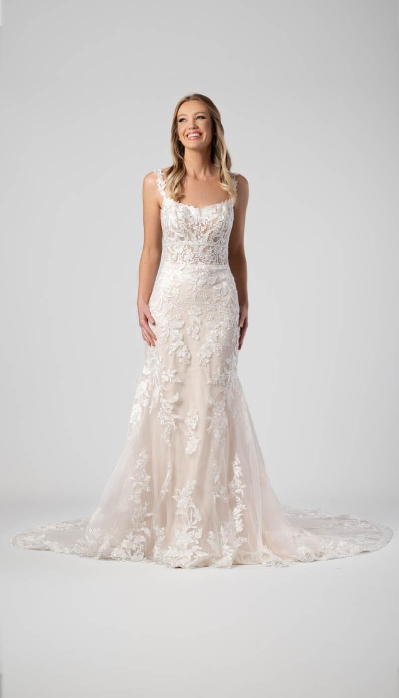 Lace Fit and Flare Wedding Dress | Kennedy Blue Dresden Ivory/Champagne Lace Fit and Flare Wedding Dress | Kennedy Blue Dresden Ivory/Champagne