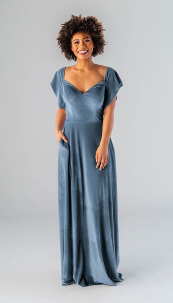 Evelyn Velvet Bridesmaid Dress | Kennedy Blue Slate Blue