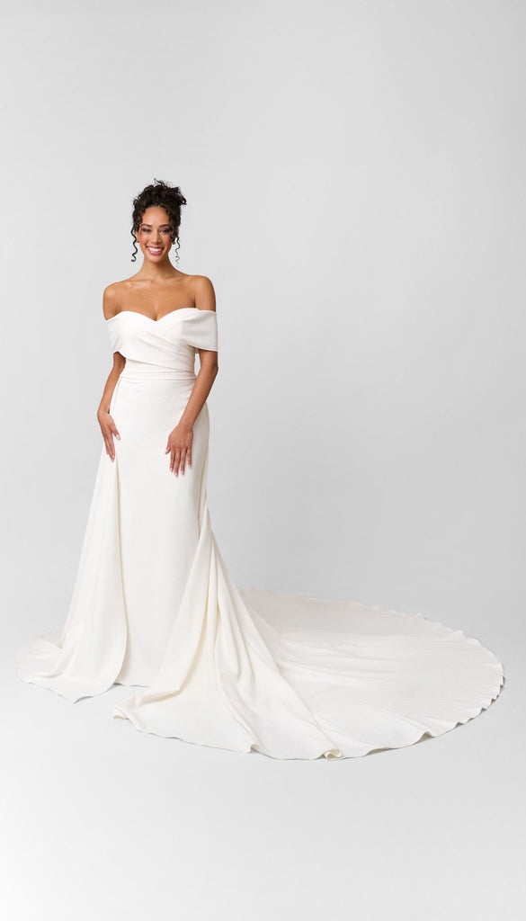 newcastle formal dresses Elegant Off Shoulder White Tulle Wedding Dress with Appliques WD337 main image 0