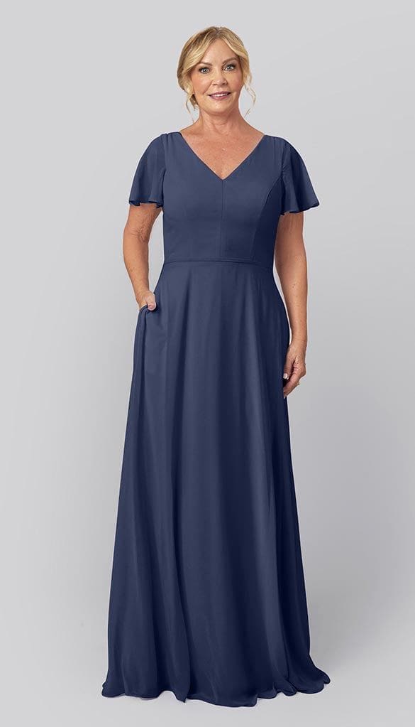 navy blue dress for baby girl A-line Bateau 1/2 Sleeves Ruffles Asymmetrical Chiffon Mother of the Bride  Dress main image 0