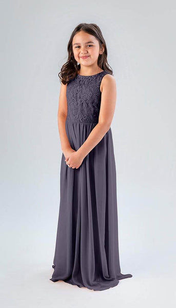 junior bridesmaid navy dress Duntery Long Chiffon Junior Bridesmaid Dress with Flutter Sleeves, White main image 1