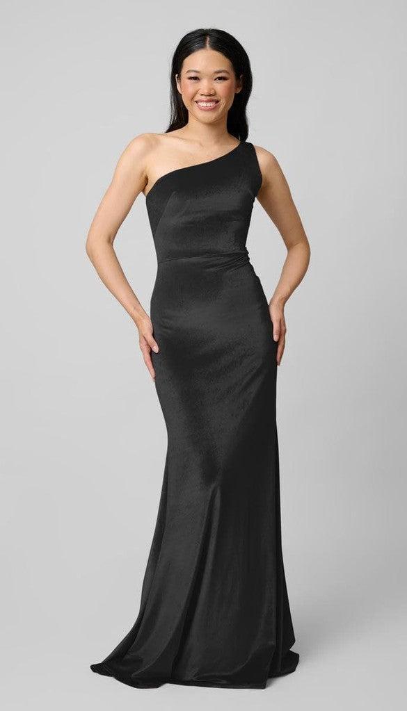 one shoulder velvet bridesmaid dress BABARONI One Shoulder Sheath Velvet Gown Dusty Blue Plus Size, Dusty Blue / US18 main image 1