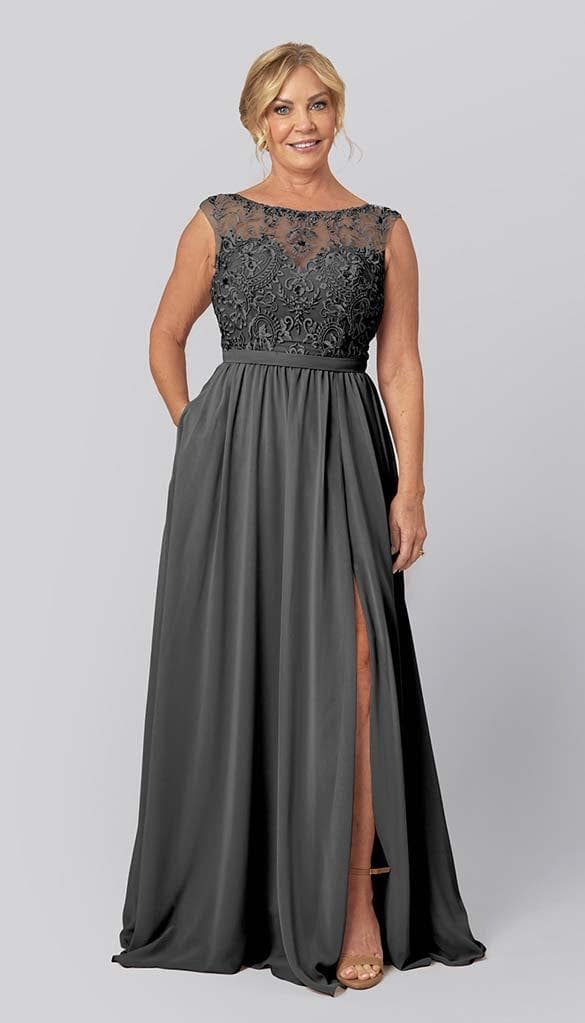 slim fit dress slacks Grey Mermaid Short Sleeves Appliques Long Mother of the Bride/Groom Dr –  FancyVestido