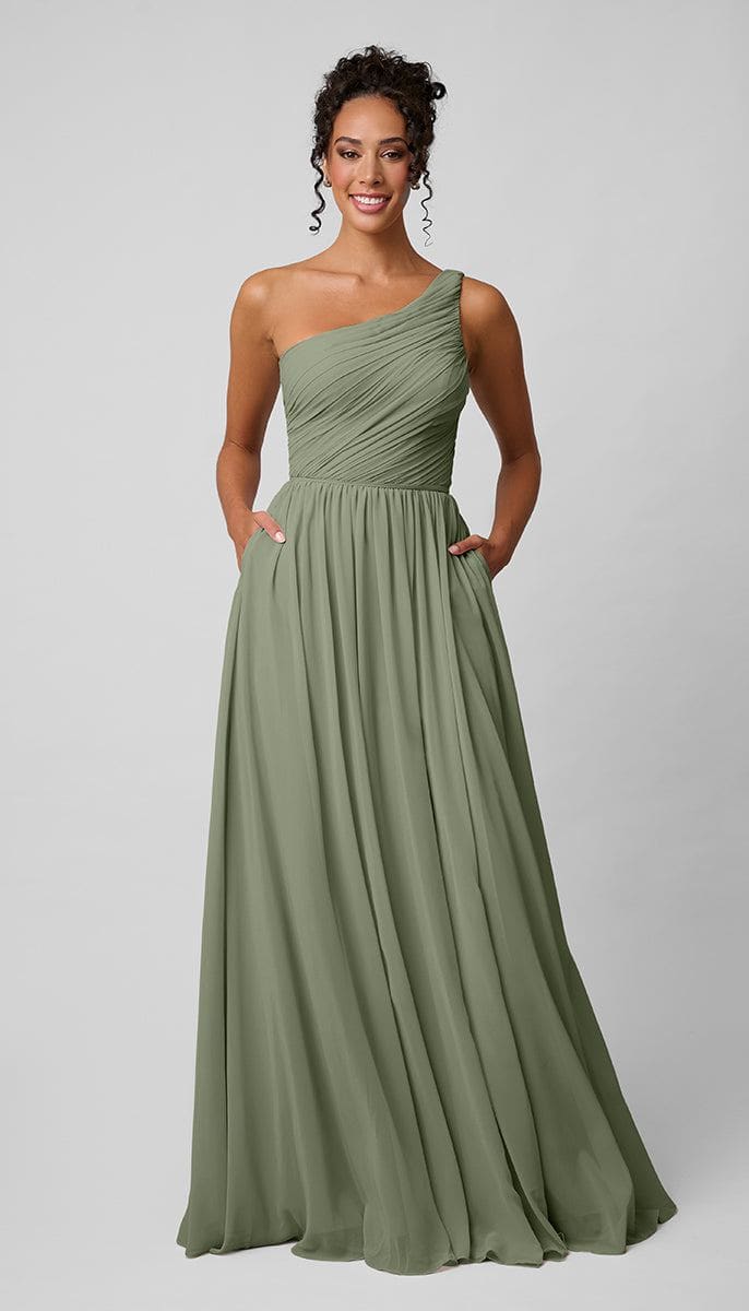 One Shoulder Bridesmaid Dress | Kennedy Blue Athena Platinum Olive Green One Shoulder Bridesmaid Dress | Kennedy Blue Athena Platinum Olive Green