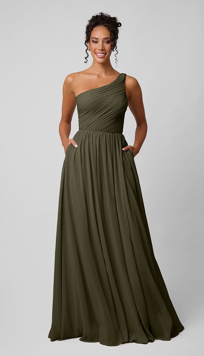 cheap one shoulder bridesmaid dresses Angeline Draped Asymmetrical One Shoulder Bridesmaid Dress with Slit