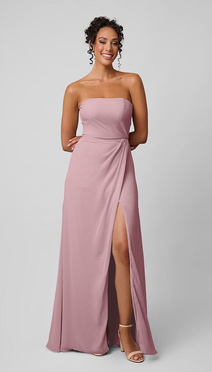 light pink strapless bridesmaid dress Structured SWANKFAM Flower appliqué detail London Times Women's Brown Color:Rose Cream