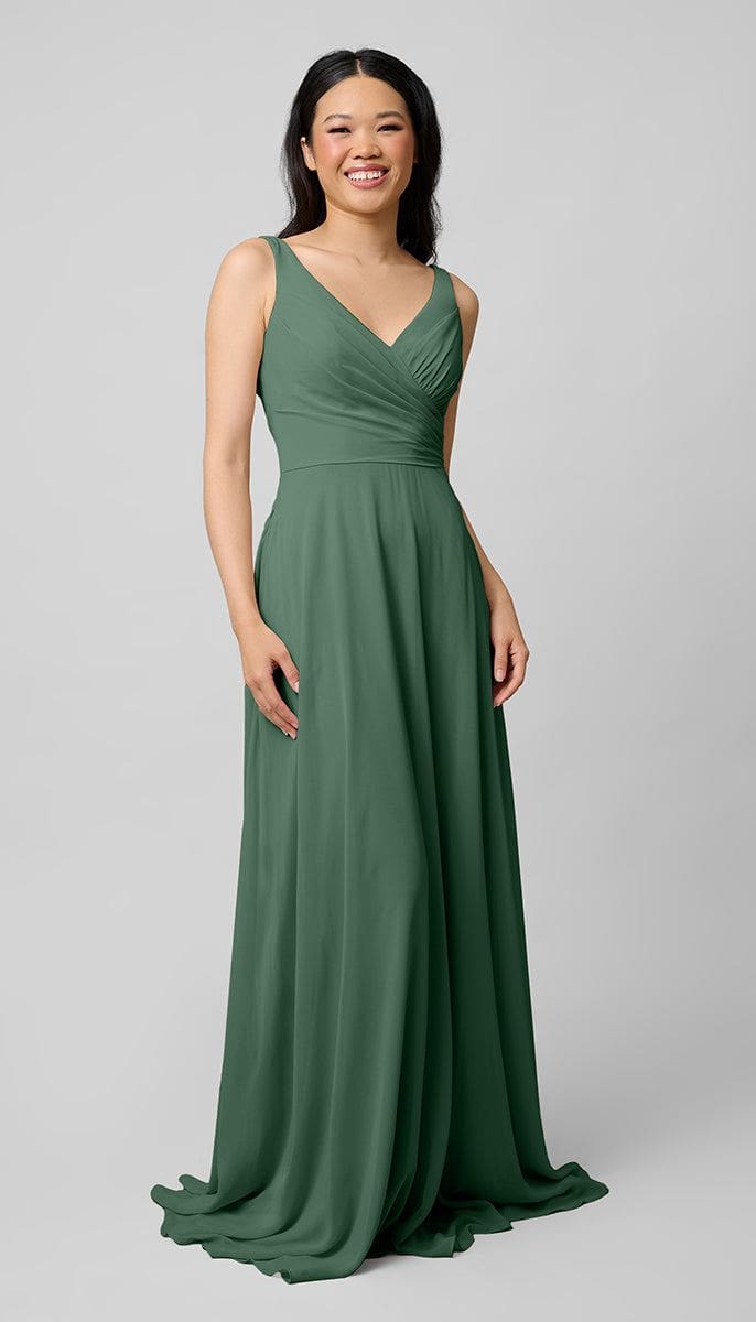 plunging v neck bridesmaid dresses A-line V Neck Flutter Sleeve Chiffon Floor-Length Bridesmaid Dress with Tie-Back S6120B - Bridesmaid Dresses