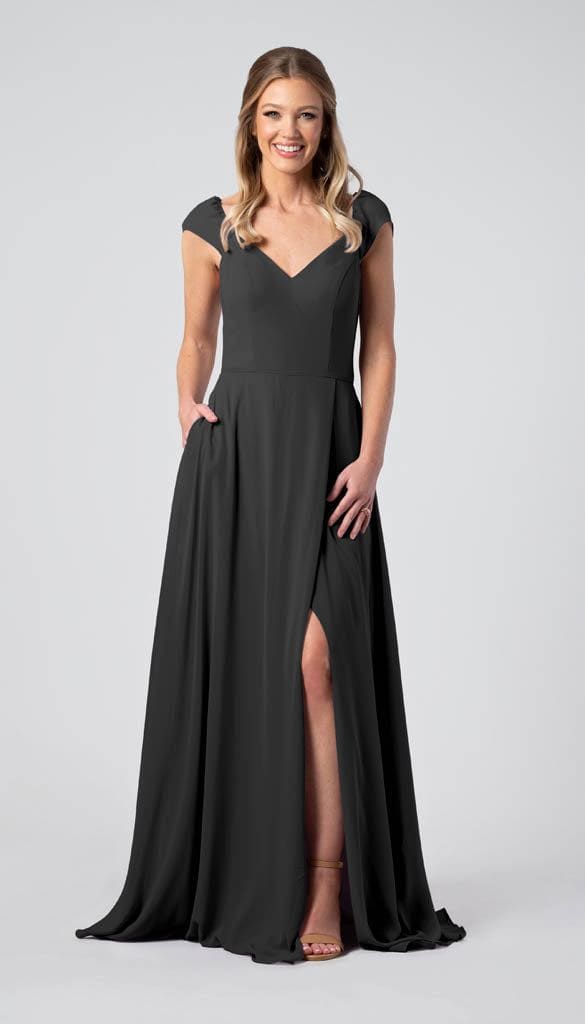 Lily Puff Sleeves Chiffon Bridesmaid Dress | Kennedy Blue Charcoal Lily Puff Sleeves Chiffon Bridesmaid Dress | Kennedy Blue Charcoal