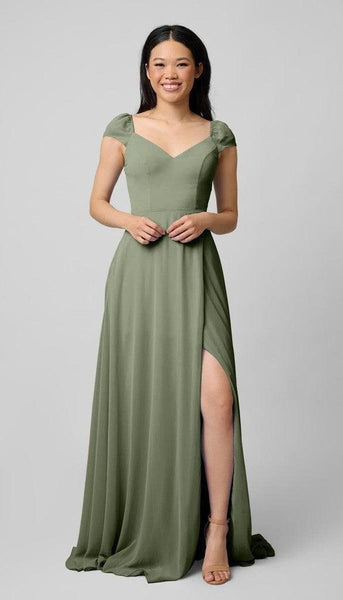 green lily bridesmaid dress Puff Sleeves Chiffon Colour:Oat / Natural