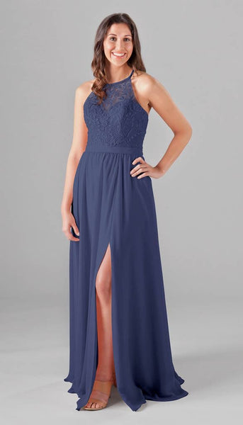 Madeline High Neck Embroidered Bridesmaid Dress | Kennedy Blue Storm Madeline High Neck Embroidered Bridesmaid Dress | Kennedy Blue Storm
