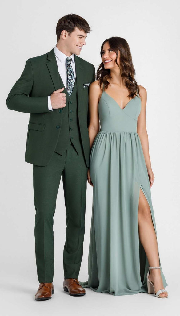 Trim Fit 2 Piece Mens Suit Olive Green | Kennedy Blue