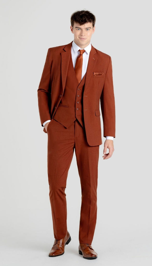 Kennedy Blue | Trim Fit 3 Piece Mens Suit Rust