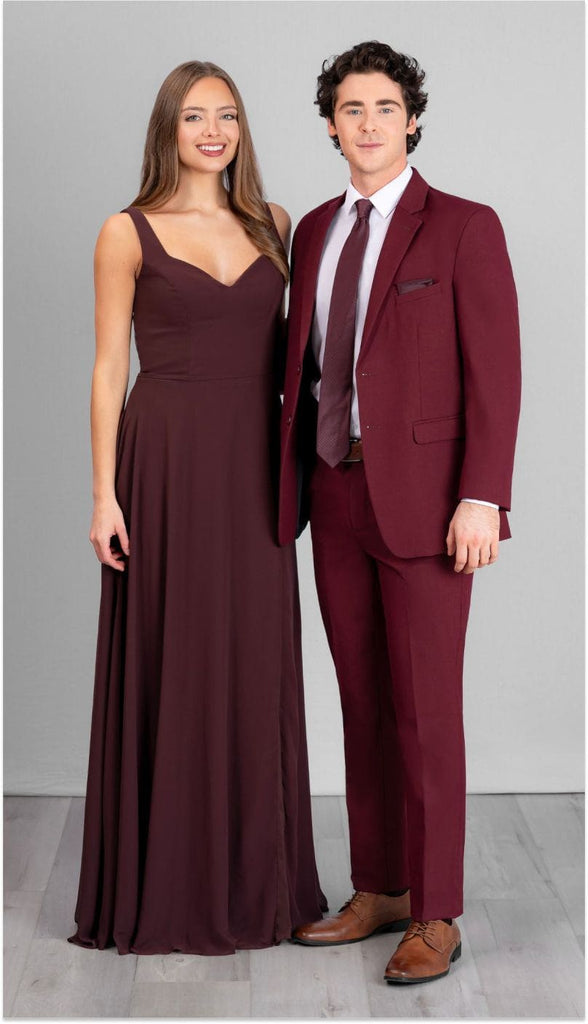 Trim Fit 2 Piece Mens Suit Burgundy