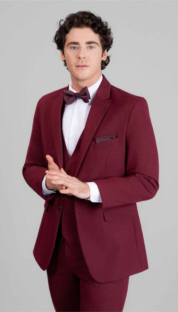 Trim Fit 2 Piece Mens Suit Burgundy | Kennedy Blue