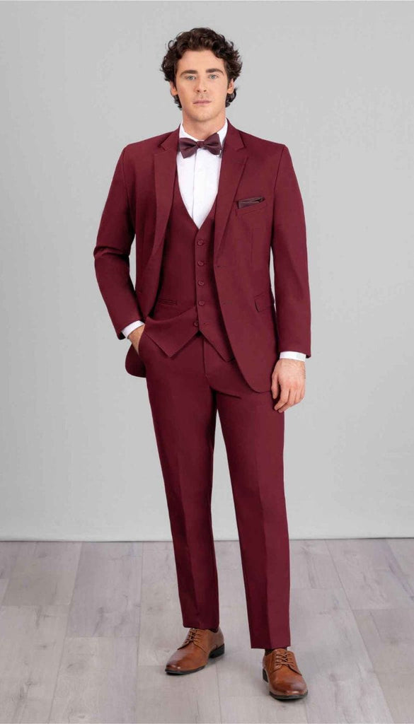 burgundy dress suit men's Men's Burgundy 3-Piece Suit – Custom Pink Bespoke Wedding Attire 48 / 38 main image 0