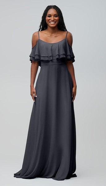 bridesmaid dresses shreveport la Logan Chiffon Bridesmaids Dress neckline transitions into a Color:Dove Grey Happy Birthday to a FITTED-PENCIL