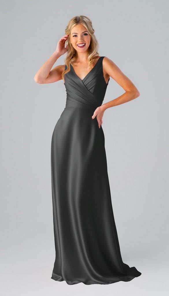 blue gray satin dress Dusty Blue Formal Dresses Halter V-Neck Trumpet/Mermaid High Waist Ruched Formal Dress With Slit