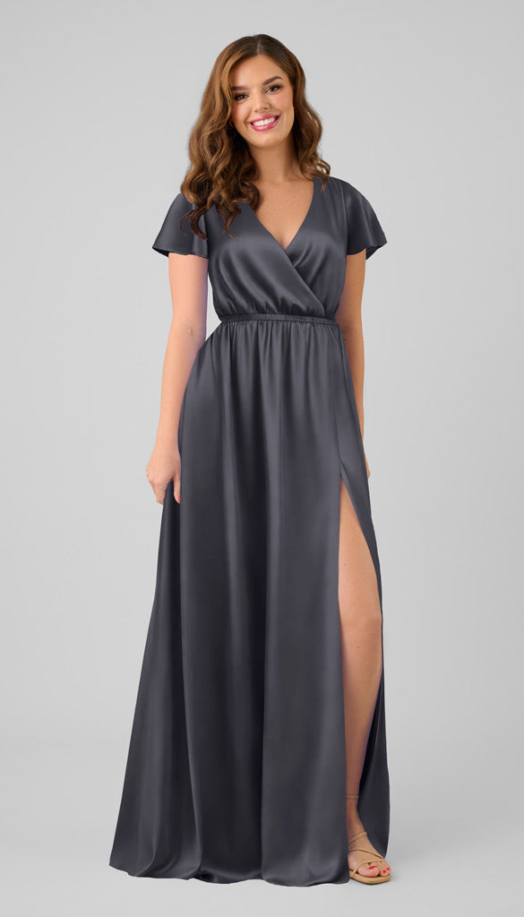 grey blue satin dress Kyra adjustable fit luxe bridesmaid Luxe Looks