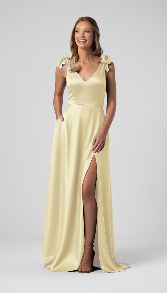 buttercup satin dress Buttercup Floral Satin Midi Slip Dress (Pale Butter Yellow) Small