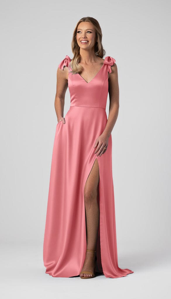 leah backless bridesmaid dress Luxe Satin Bow Sleeves Neck (the back with