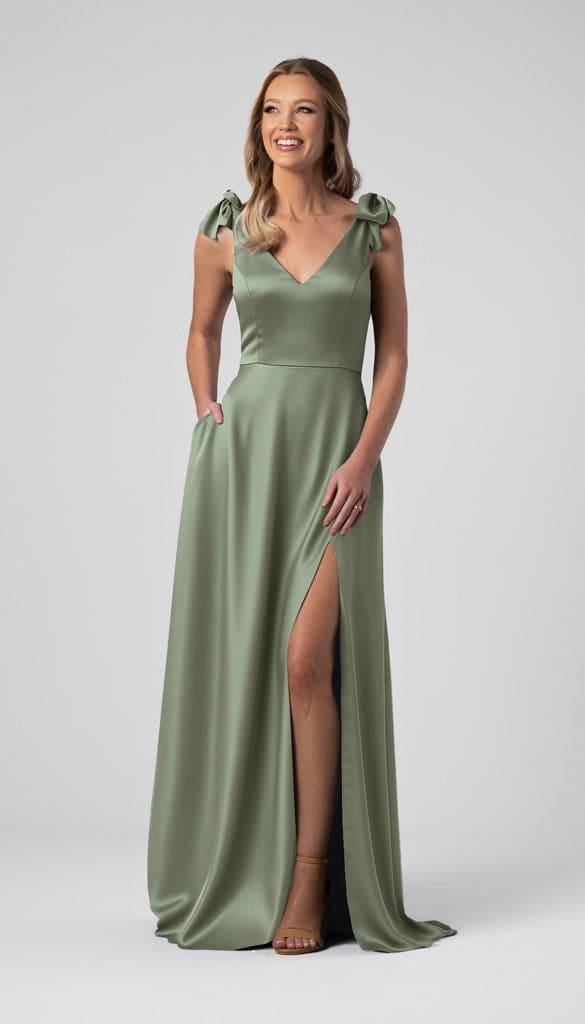 Leah Luxe Satin Bow Sleeves Bridesmaid Dress