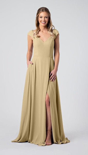 green lily bridesmaid dress Puff Sleeves Chiffon Maxi dress
