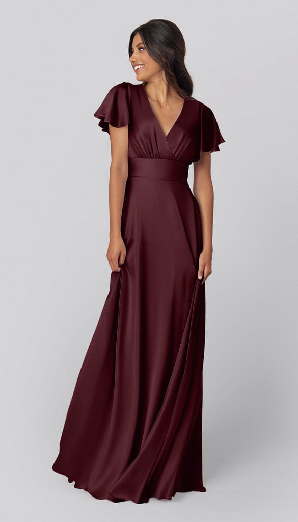 Luxe Satin Modest Bridesmaid Dress | Kennedy Blue Luca Rosewood