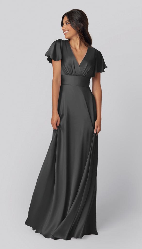 Luxe Satin Modest Bridesmaid Dress | Kennedy Blue Luca Rosewood