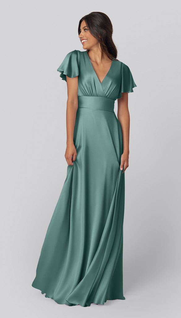 Luxe Satin Modest Bridesmaid Dress | Kennedy Blue Luca Rosewood