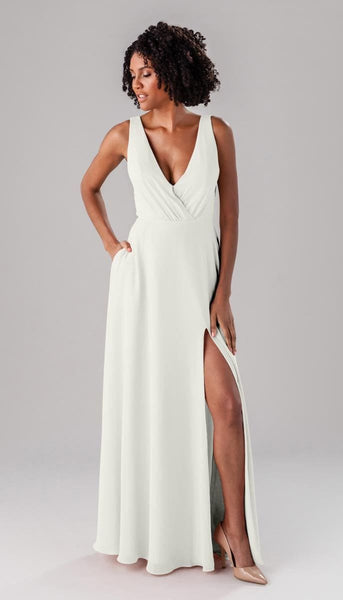 liena bridesmaid dresses V-Neck Sheath Lilac Long Bridesmaid Dresses with Slit FD2110 – Viniodress main image 0