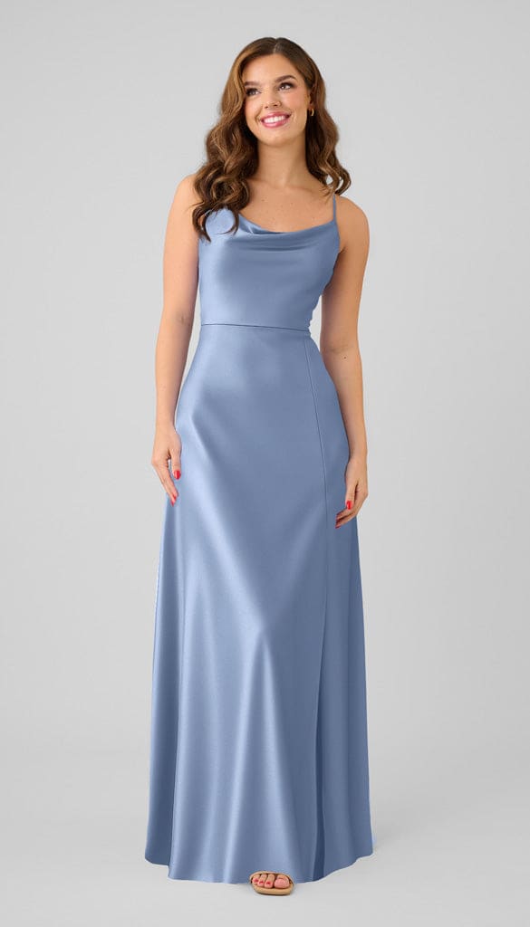 silk blue bridesmaid dresses Dusty Blue Bridesmaid Dress Matte Satin Size XL