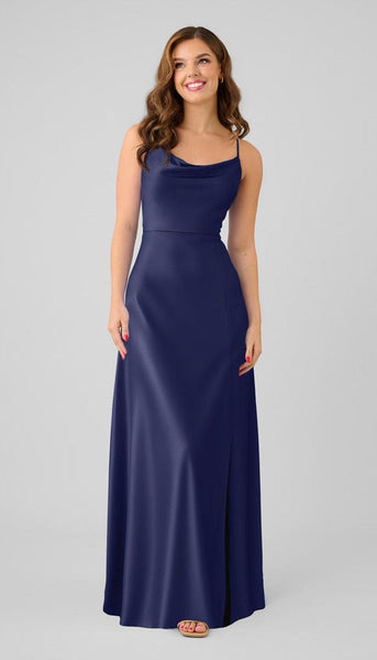 satin navy blue bridesmaid dresses Miller adjustable fit luxe dress related:zeyana-unlined-mini-dress-sequin-gold evening party or any Wedding Dress Venus Long Size:1 - (US2-4)
