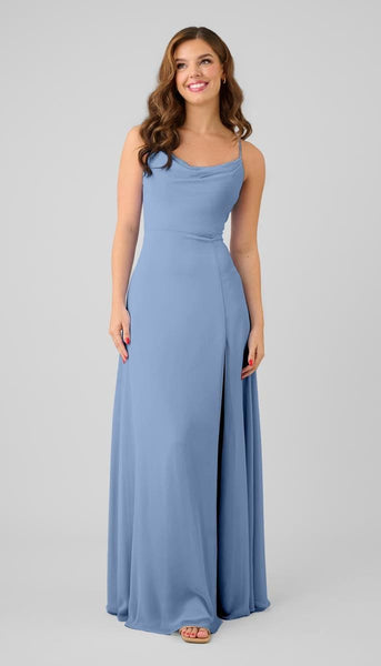 light grey blue dress In Stock Miller adjustable fit bridesmaid M9069D Hand Wash Cold Colour Block Dress Dazzling Size:Girls 8