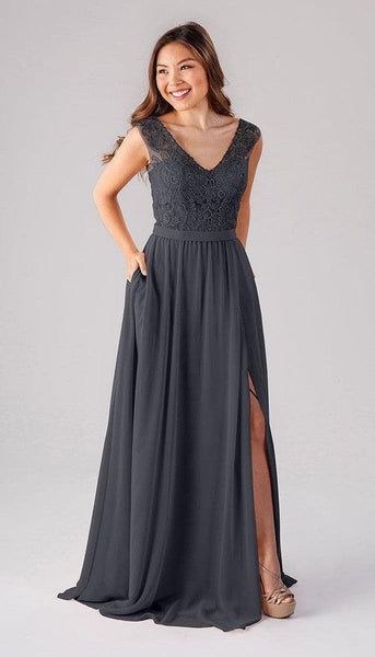 beaded blue bridesmaid dresses Navy Blue Satin Plunging Neck Beaded Formal Dress