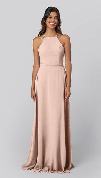 portrait neckline bridesmaid dresses B243012_Magnificent Poly Chiffon Gown with Short Bubble Sleeves and Gathered Waistband