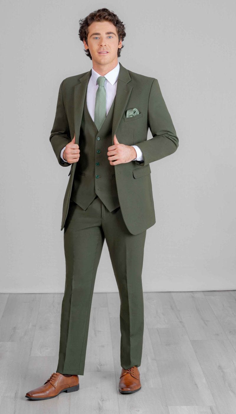 Olive Green|Trim Fit 3 Piece Suit 